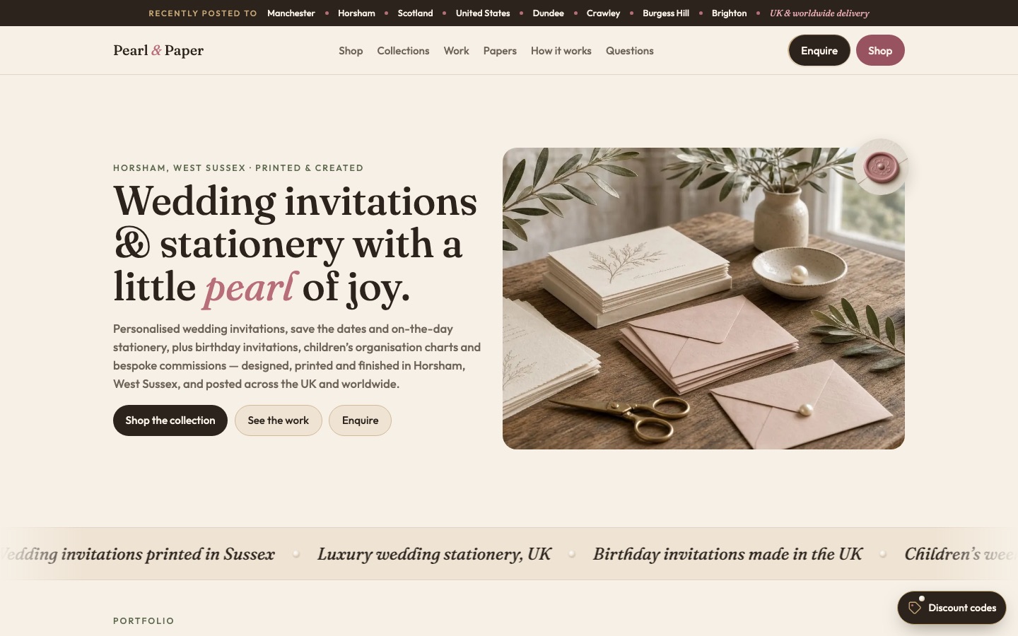 Pearl & Paper website homepage